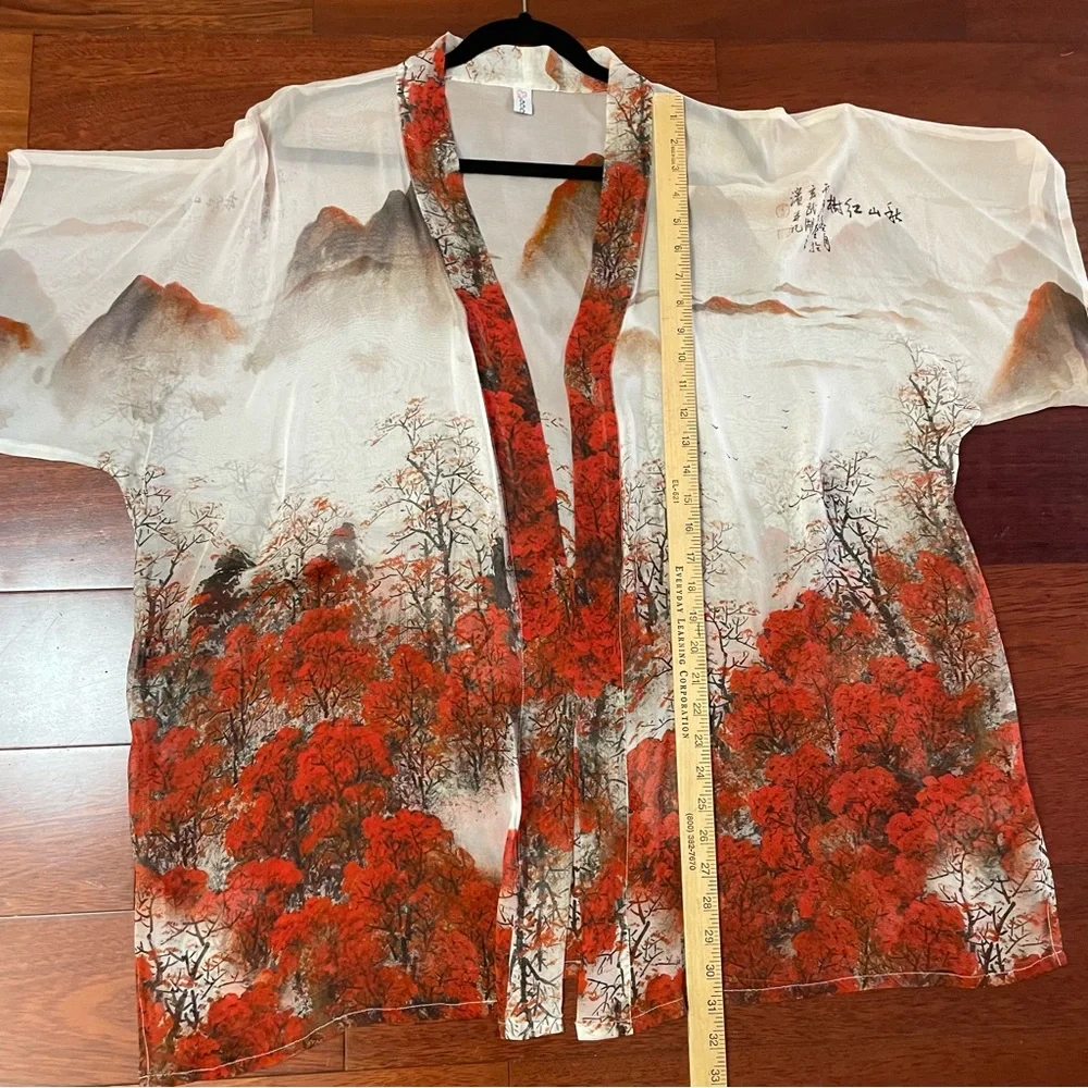 CCC Sheer Open Kimono Cardigan Asian Art To Wear Nature One Size READ‎ B32